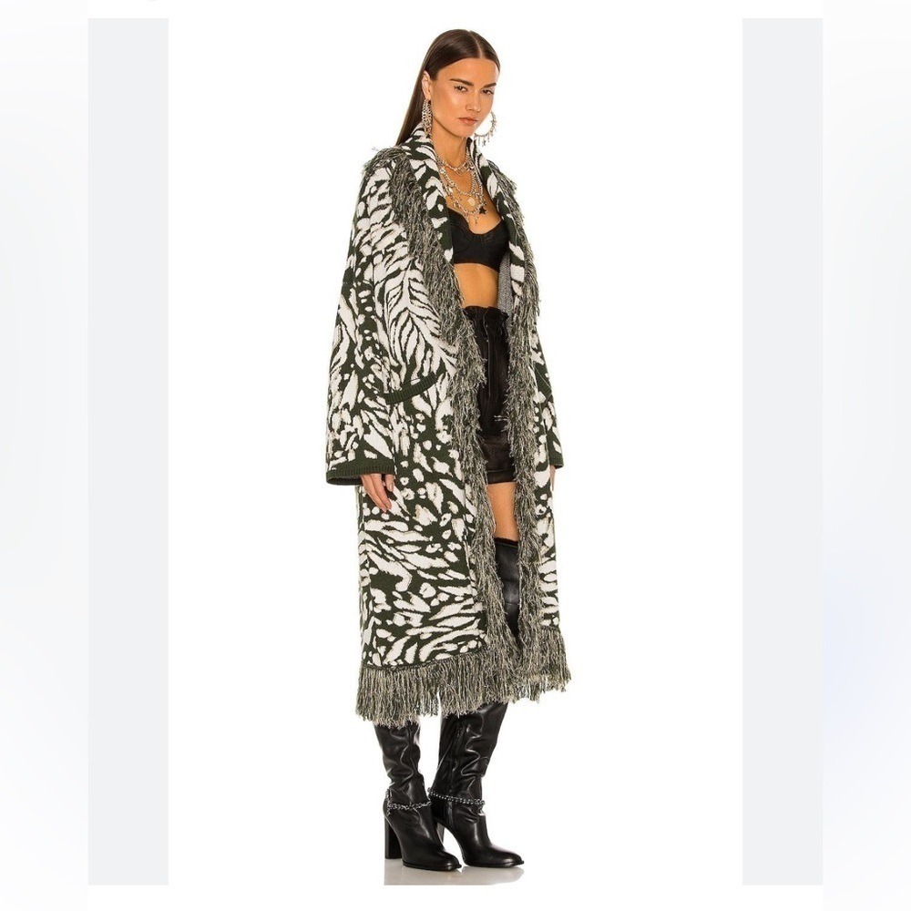Revolve x Dundas Thurston Duster Cardigan Jacket Fringe Leopard Animal Print XS